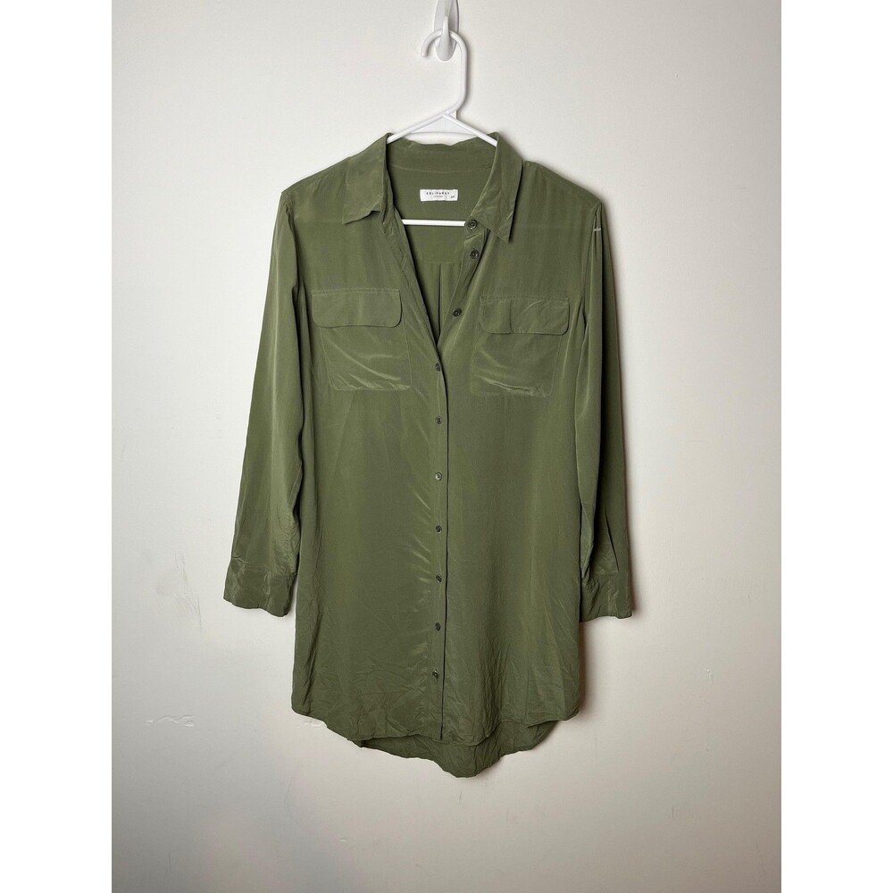 Equipment Shirt Dress Womens Small Olive Green Button Front Tunic‎ Chest Pockets